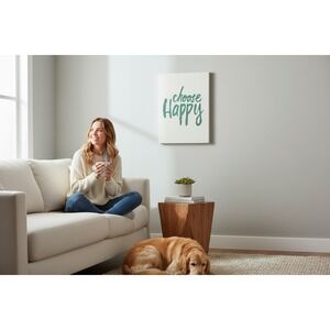 HomeGoods Choose Happy Wall Art Home Decor 12x16 White Teal NWOT
